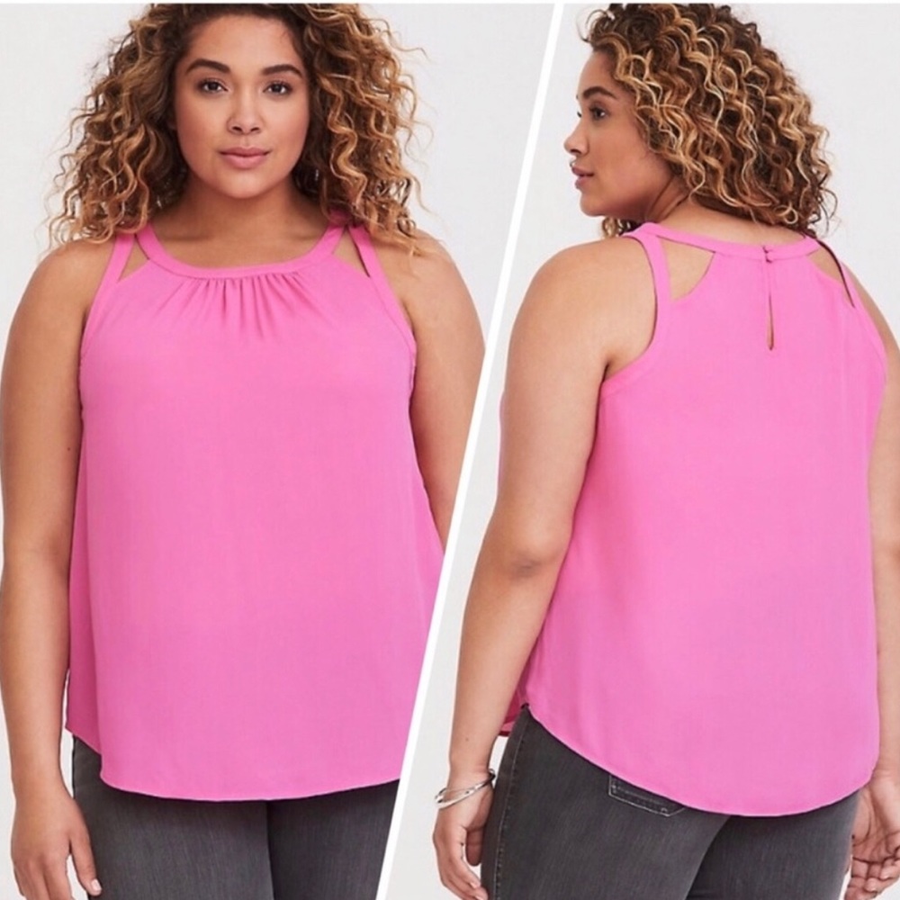 Torrid Pink Georgette Cami/Tank with Cutouts.